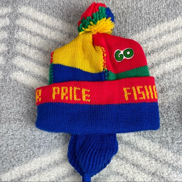 FISHER PRICE Vintage Football Patchwork Ear Flap Pom Pom Beanie and Mittens Set - Picture 4 of 7